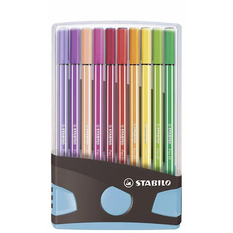 Комплект флумастери, Stabilo, Pen 68 Color Parade, светлосиня кутия, 20 цвята