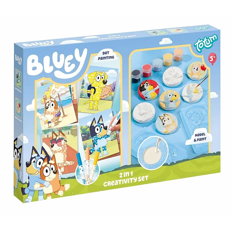 Творчески комплект, Totum, Bluey 2 в 1, Декорирай сам гипсови фигурки и картички