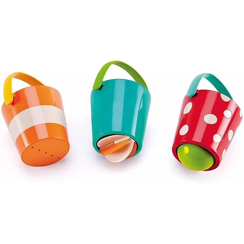 Комплект играчки за баня, Hape, Шарени кофички, 3 броя