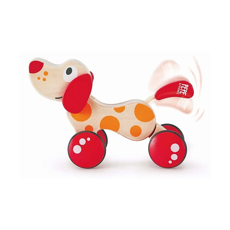 Дървена играчка за дърпане, Hape, Куче, 22 х 9.2 х 16.2 см