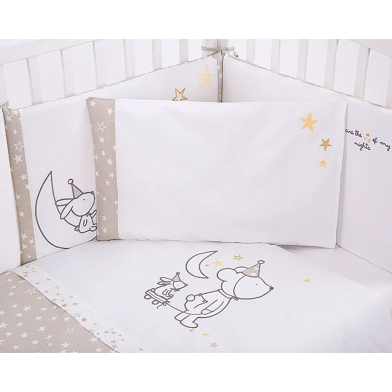 Kikkaboo Бебешки спален комплект 6 части 70/140 с бродерия Little Dreamer Stars