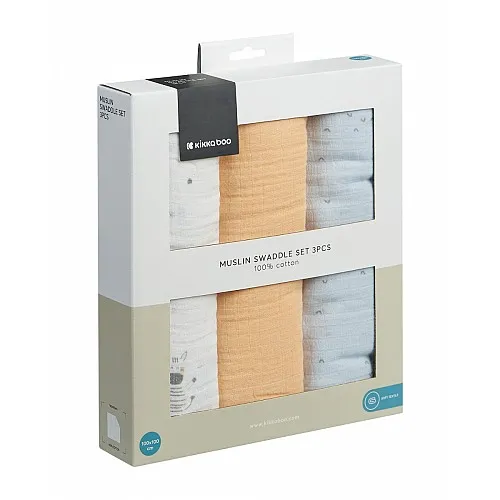 Kikkaboo Комплект 3 бр муселинови пелени 100х100 см Stripy Friends