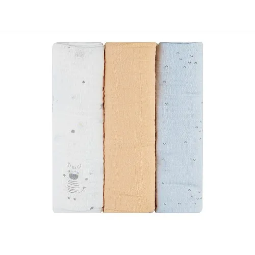 Kikkaboo Комплект 3 бр муселинови пелени 100х100 см Stripy Friends