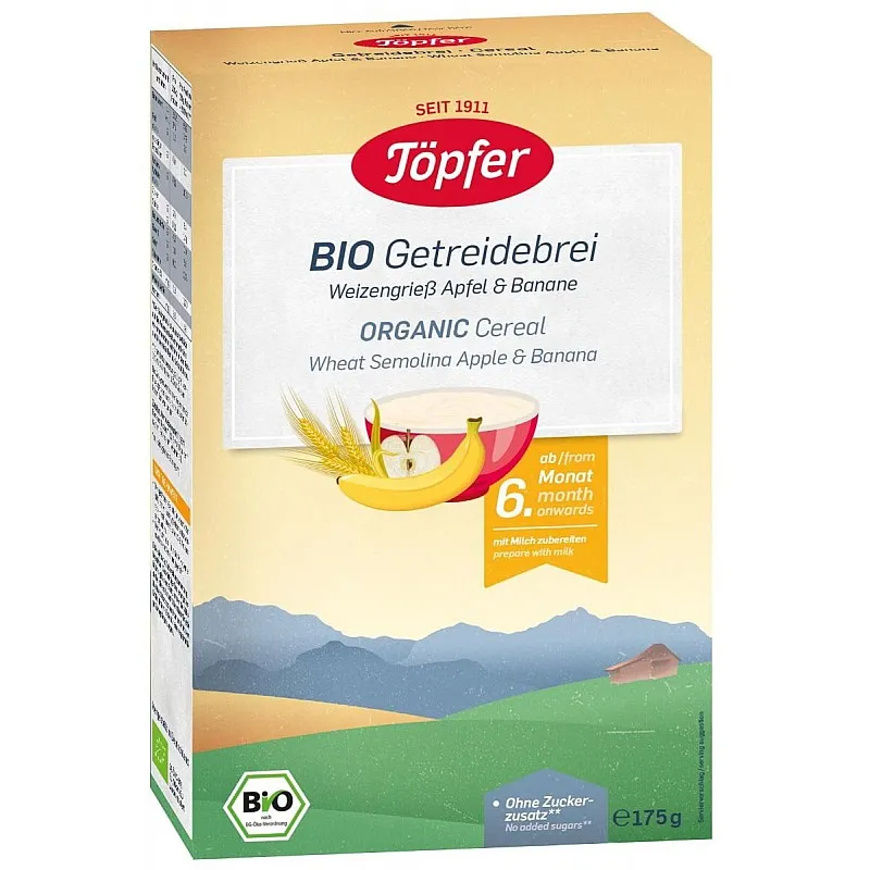 Topfer БИО Безмлечна каша с пшеничен грис ябълка и банан 6м. 175г
