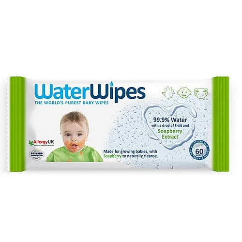 WaterWipes Влажни кърпи (99,9% ВОДА) с екстракт от сапунено орехче 60бр.
