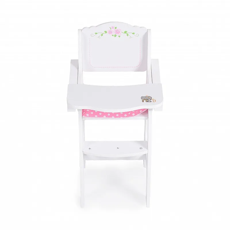 Moni Toys Дървен стол за кукла - стол за хранене B012