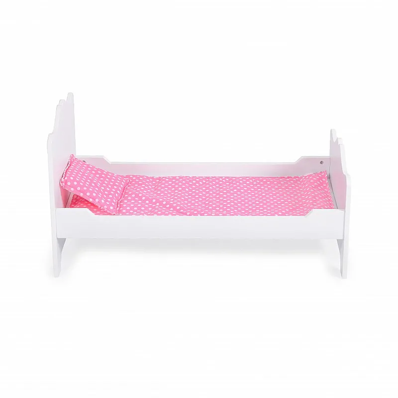 Moni Toys Дървена мебел за кукла - легло бяло B019