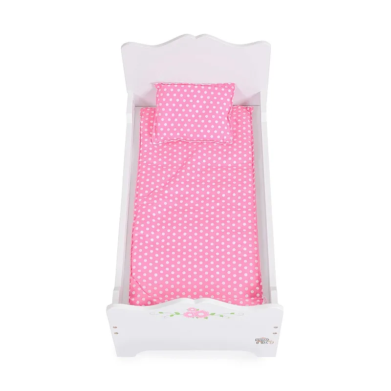 Moni Toys Дървена мебел за кукла - легло бяло B019