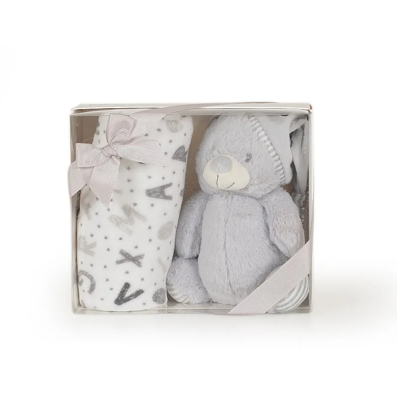 Бебешко одеяло 90/75 cm с играчка Grey bear