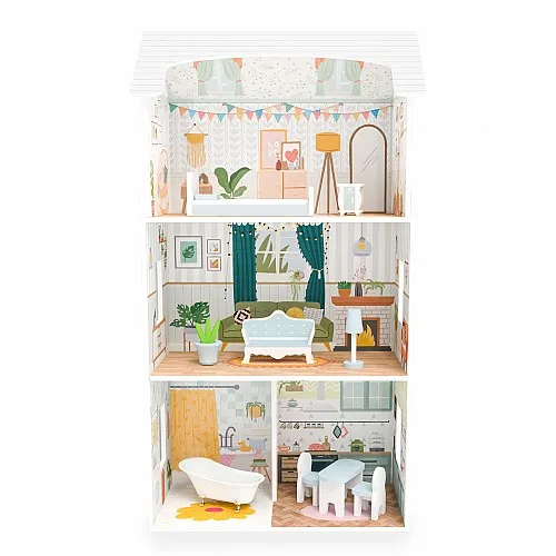 Moni Toys Дървена Kъща за кукли с мебели 8211