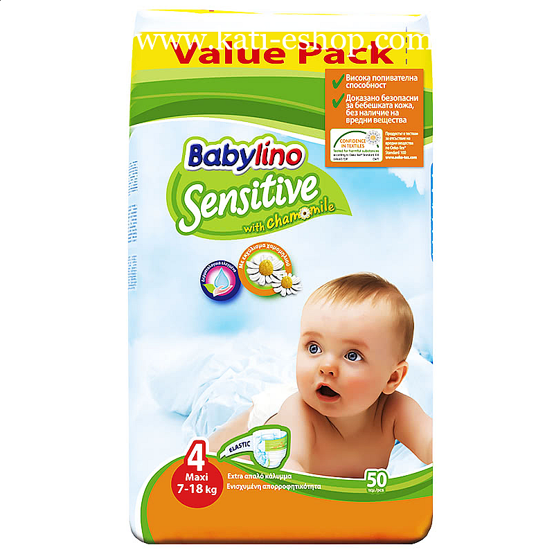 Babylino Sensitive Еднократни пелени Maxi 4 7-18кг 50бр Babylino Sensitive Еднократни пелени Maxi 4 7-18кг 50бр