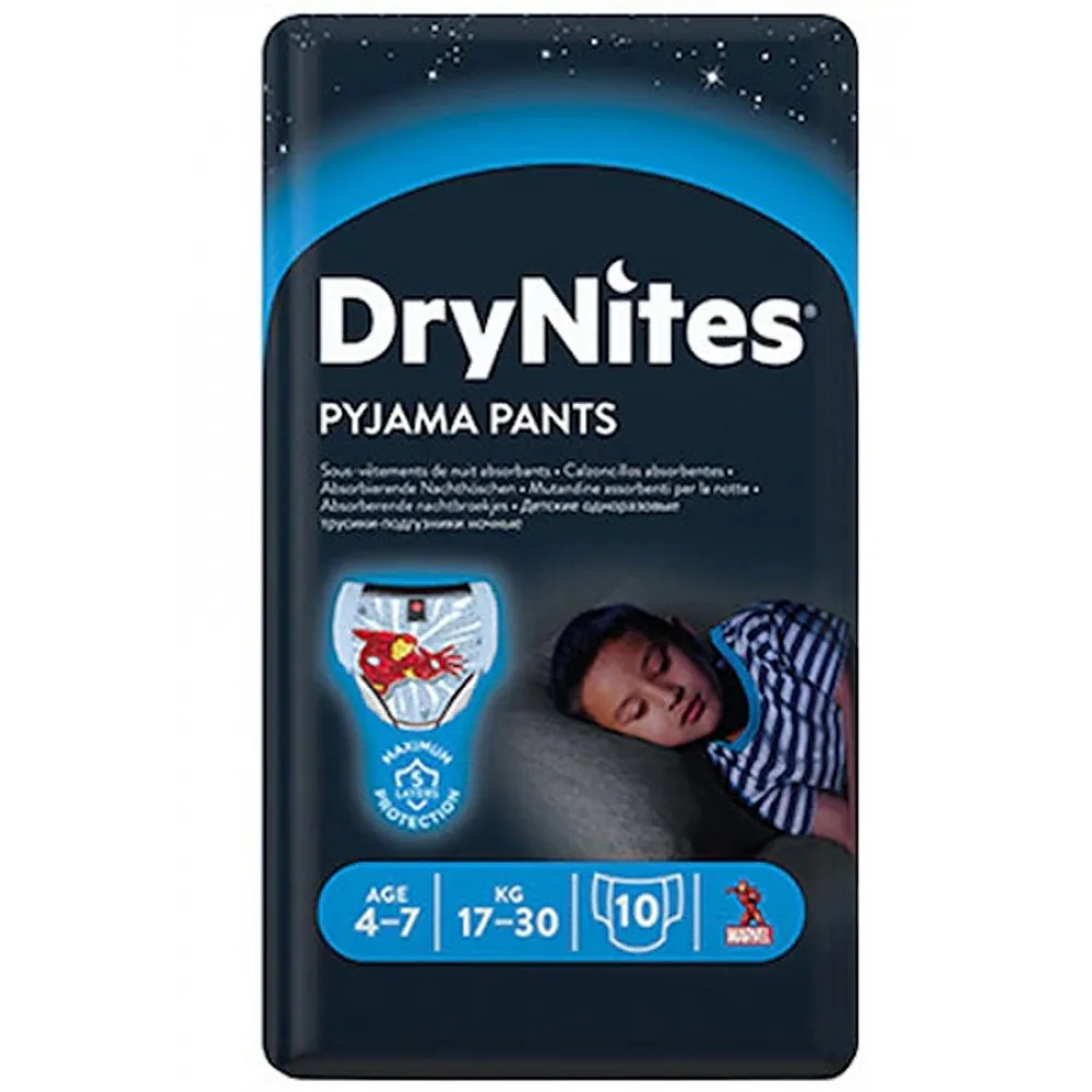HUGGIES Нощни пелени гащички DryNites 4-7 години момче 17-30кг 10бр.