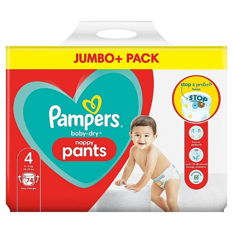 Pampers Гащички за еднократна употреба Jumbo Pack+ 4 9-15кг 74бр.