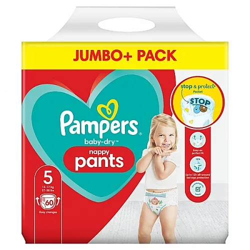 Pampers Гащички за еднократна употреба Jumbo Pack+ 5 12-17кг 60бр.