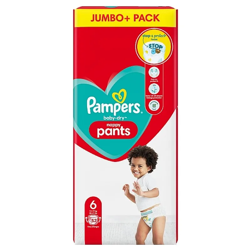 Pampers Гащички за еднократна употреба Jumbo Pack+ 6 14-19кг 52бр.