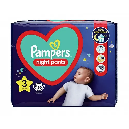 Pampers Night Pants Еднократни нощни гащички 3 6-11кг 29бр.