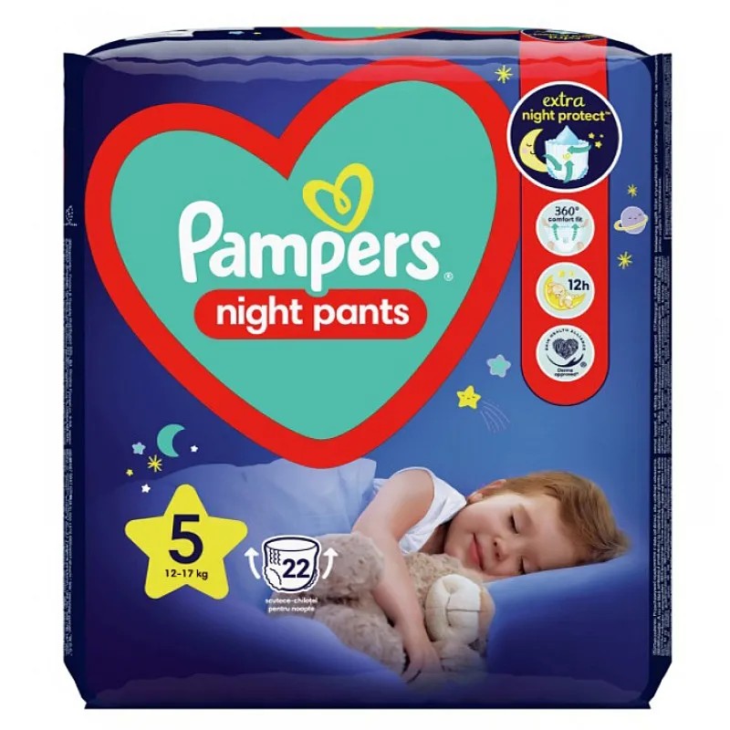 Pampers Night Pants Еднократни нощни гащички 5 12-17кг 22бр.