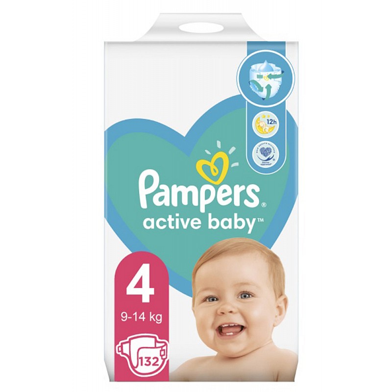 Памперс / Pampers Еднократни пелени Active Baby 4 Maxi 9-14 кг 132бр. Памперс / Pampers Еднократни пелени Active Baby 4 Maxi 9-14 кг 132бр.