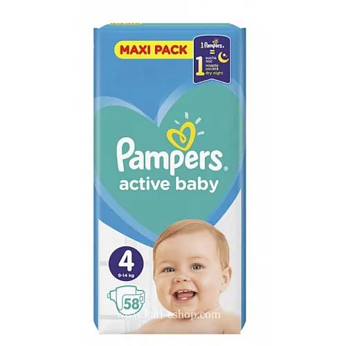 Pampers Active Baby 4 Maxi 9-14 кг  58бр.