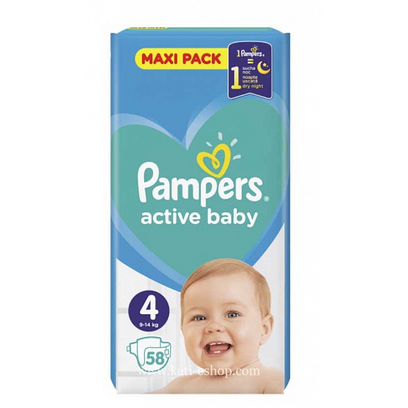Pampers Active Baby 4 Maxi 9-14 кг 58бр. Pampers Active Baby 4 Maxi 9-14 кг 58бр.