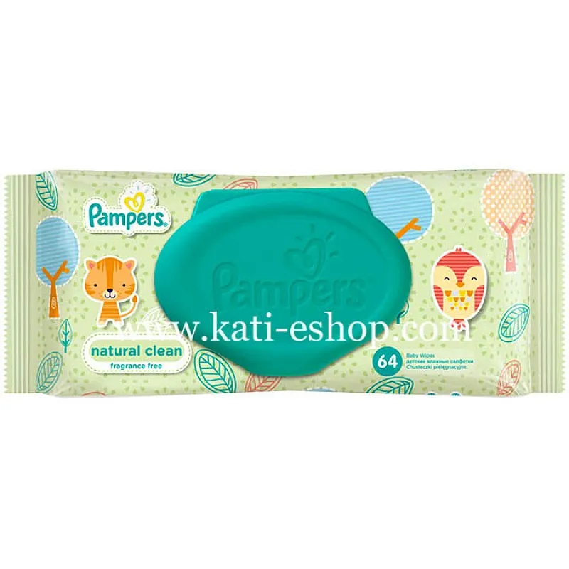 Pampers Мокри кърпи Natural Clean с капак 64бр.