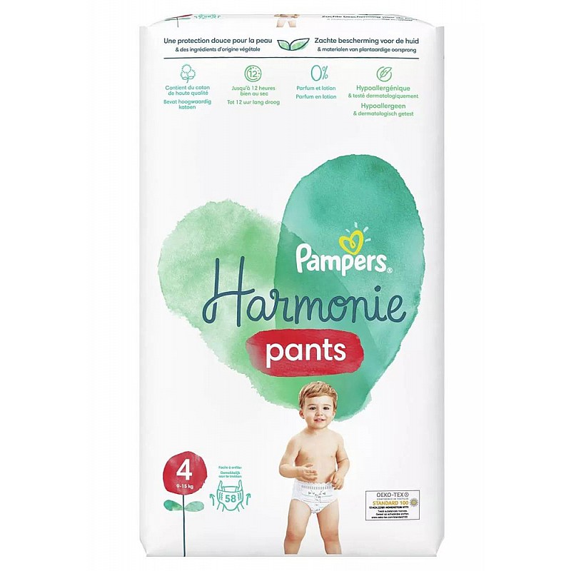 Pampers Pants Harmonie Гащички за еднокретна употреба 4 9-15кг 58бр. Pampers Pants Harmonie Гащички за еднокретна употреба 4 9-15кг 58бр.