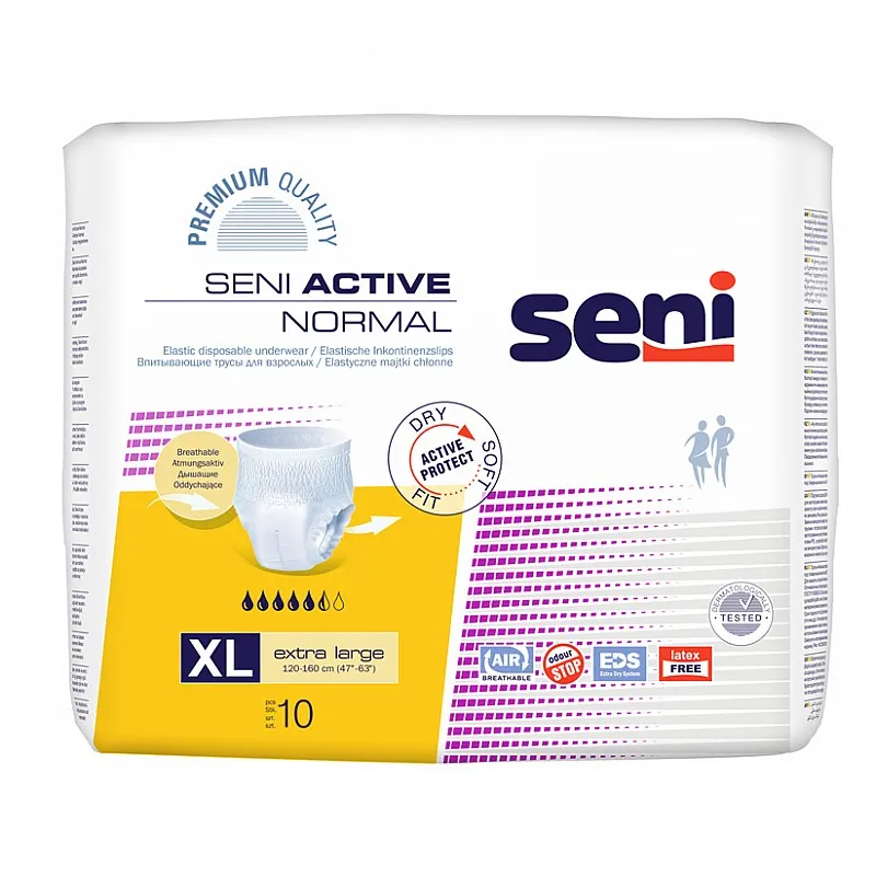 Дишащи абсорбиращи гащи за възрастни Seni Active Normal XL 10бр. ( талия 120-160см )
