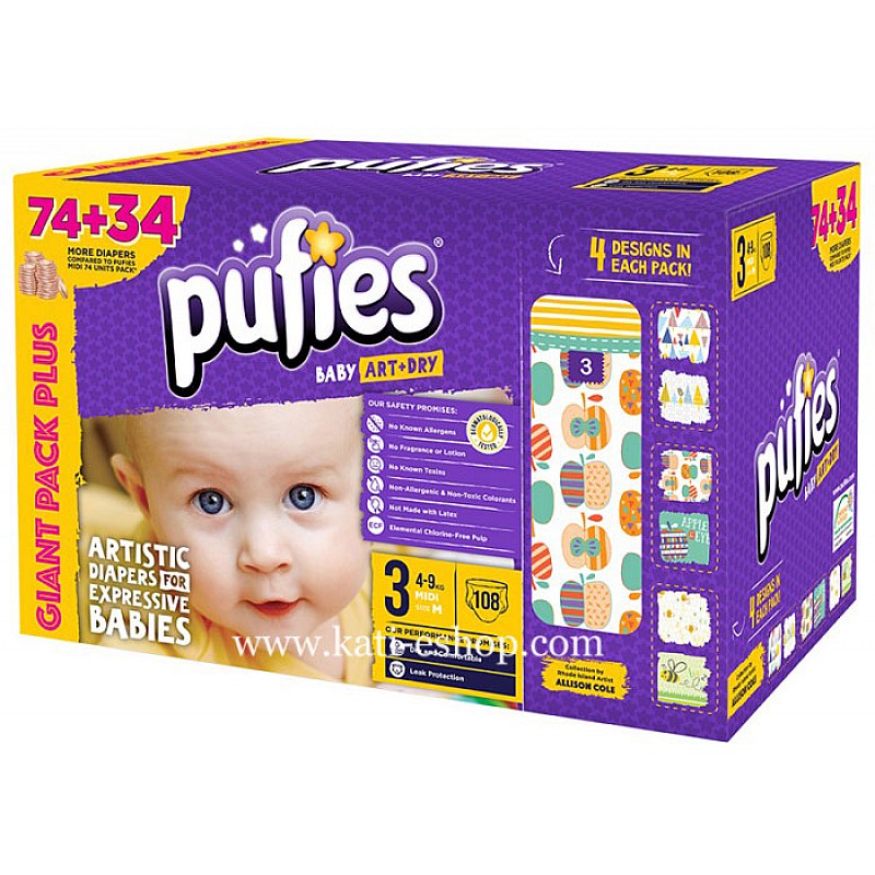 Pufies Пелени ART+DRY 3 Midi 4-9кг - 108бр. Pufies Пелени ART+DRY 3 Midi 4-9кг - 108бр.
