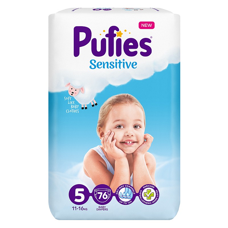 Pufies Sensitive Big Pack 5 Junior 11-16кг 76бр. Pufies Sensitive Big Pack 5 Junior 11-16кг 76бр.