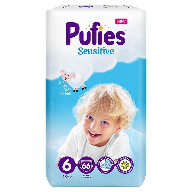 Pufies Sensitive Big Pack 6 Extra Large 13+кг 66бр. Pufies Sensitive Big Pack 6 Extra Large 13+кг 66бр.