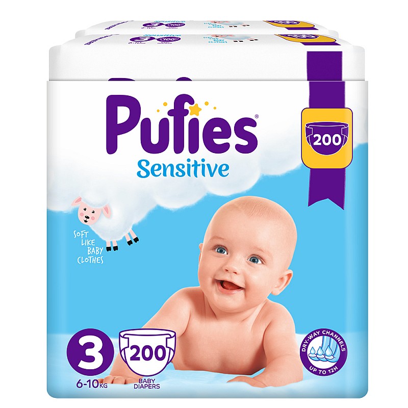 Pufies Sensitive Big Pack 3 Midi 6-10кг 200бр. Pufies Sensitive Big Pack 3 Midi 6-10кг 200бр.