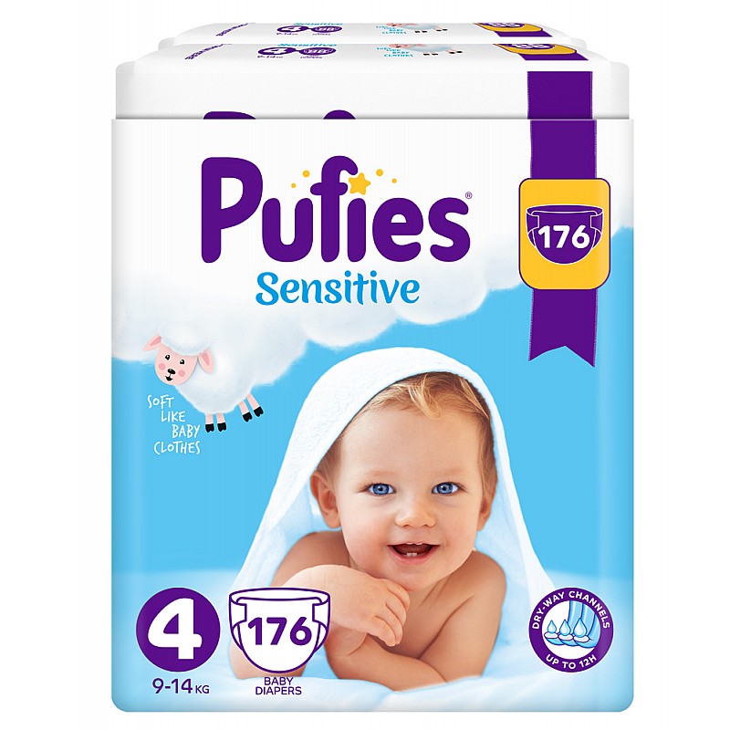 Pufies Sensitive Big Pack 4 Maxi 9-14кг 176бр. Pufies Sensitive Big Pack 4 Maxi 9-14кг 176бр.