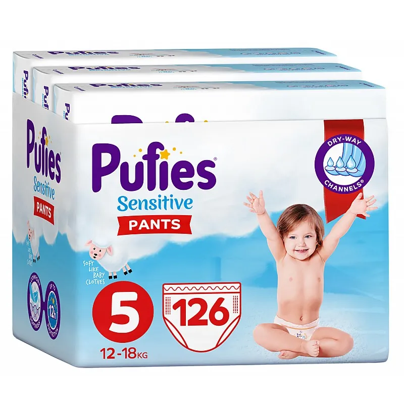 Pufies Памперс гащички Sensitive 5 12-18кг 126бр.
