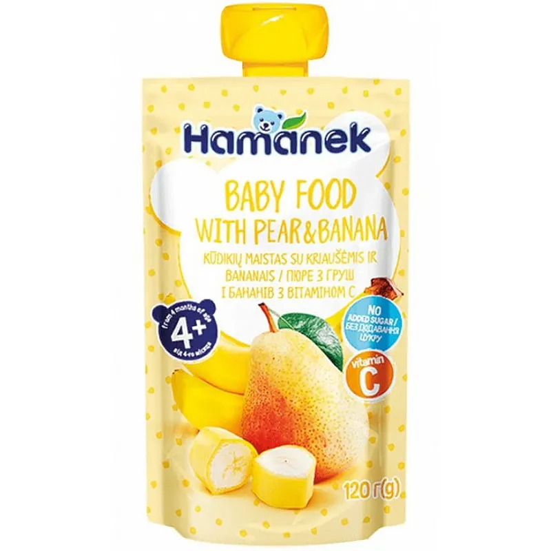 Hamanek Пюре с Круши и Банан Пауч 4м+ 120г