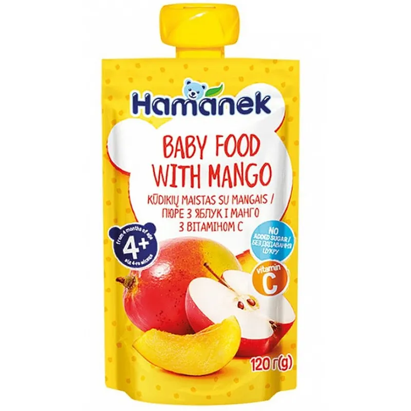 Hamanek Пюре с Ябълка и Манго Пауч 4м+ 120г