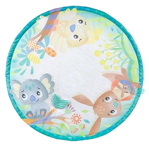 Активна гимнастика с дървена арка Playgro Fauna Friends, с три свалящи се играчки и подплатено кръгло килимче, 0м+