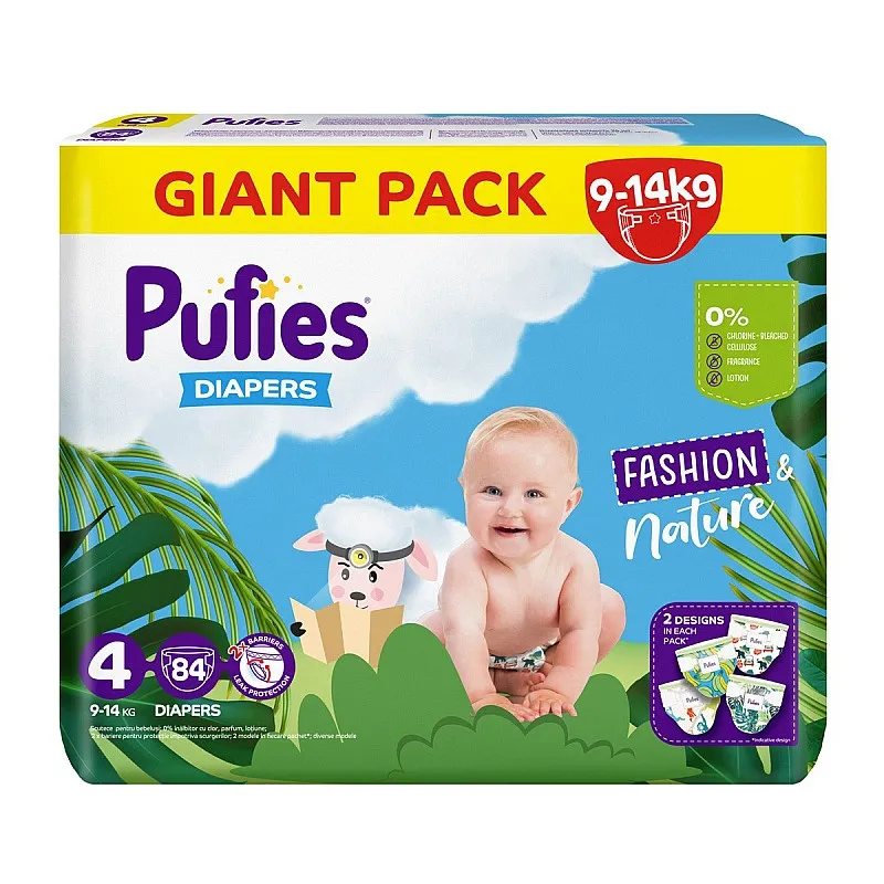 Pufies Пелени Fashion & Nature 4 9-14кг 84бр.