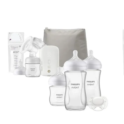 Philips AVENT  Единична електрическа помпа Natural Motion Premium SCF396/31 + Комплект за новородено Natural Response 3.0 - Залъг (0-6) + 3 Шишета - стъкло