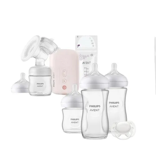 Philips AVENT  Единична електрическа помпа Natural Motion SCF395/31 Advanced + Комплект за новородено Natural Response 3.0 - Залъг (0-6) + 3 Шишета - стъкло