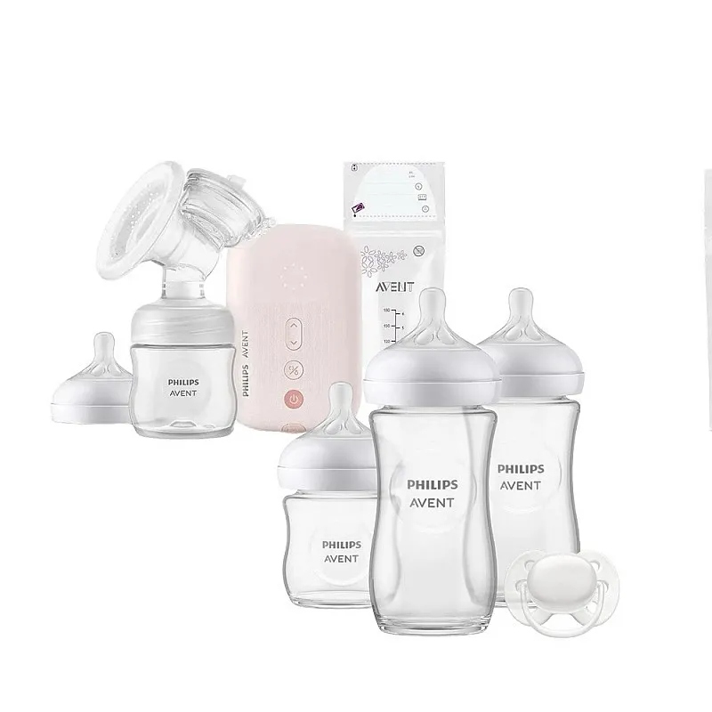 Philips AVENT  Единична електрическа помпа Natural Motion SCF395/31 Advanced + Комплект за новородено Natural Response 3.0 - Залъг (0-6) + 3 Шишета - стъкло
