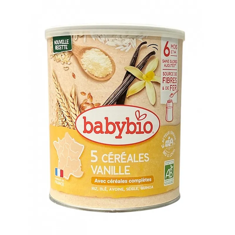 Babybio Био каша за бебета Ванилия  и пълнозърнести храни 6м. 220г