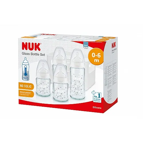 NUK FC+ Сет стъклени шишета за новородено със силиконов биберон