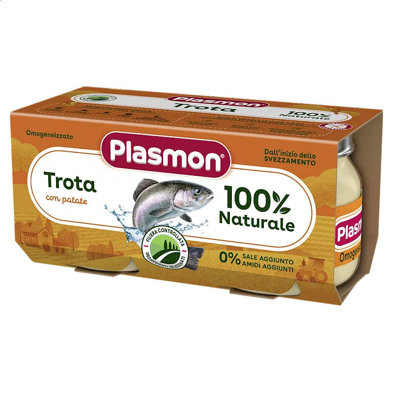 PLASMON Хомогенизирана риба пъстърва със зеленчуци 6м. 2х80г
