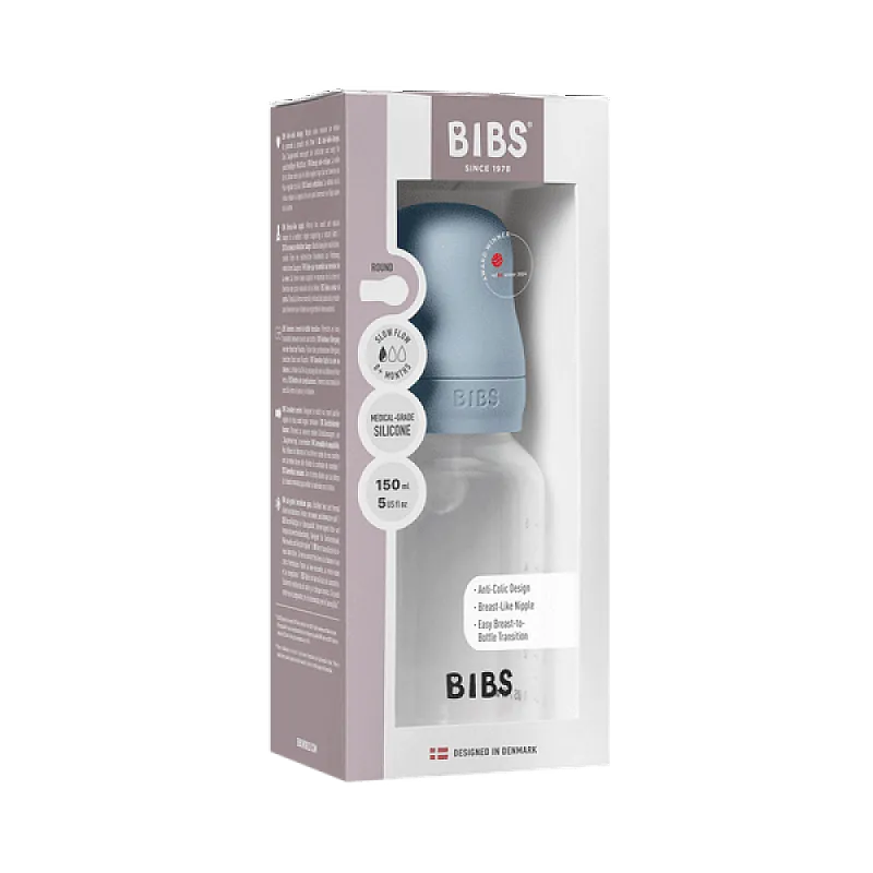Комплект с бебешка бутилка Bibs Baby Blue 150мл бавен поток силикон