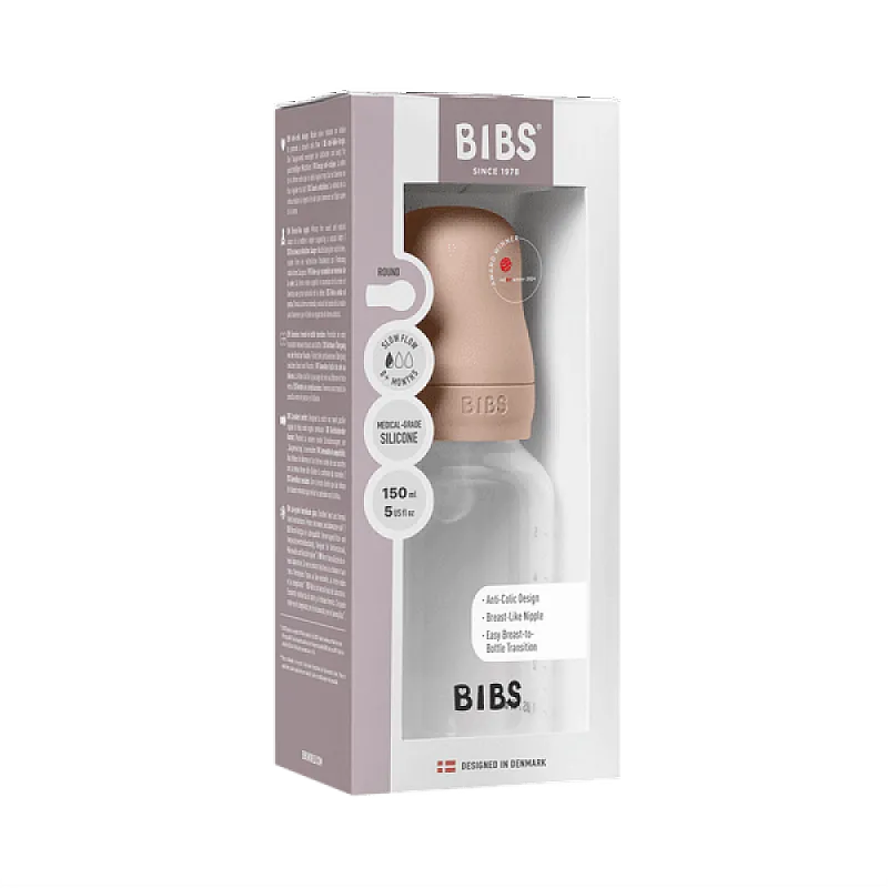 Комплект с бебешка бутилка Bibs Blush 150мл бавен поток силикон