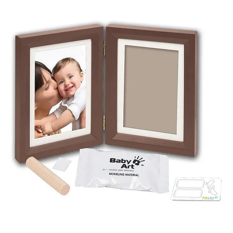 Самостоятелно стояща Дървена фото рамка от 2 части за отпечатък и снимка My Baby Touch от серията Timeless Classic на Baby Art - бяло паспарту