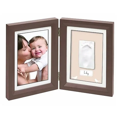 Самостоятелно стояща Дървена фото рамка от 2 части за отпечатък и снимка My Baby Touch от серията Timeless Classic на Baby Art - бяло паспарту