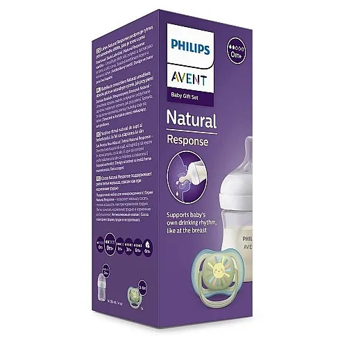 Комплект за бебе Philips AVENT SCD837/10 със шише за хранене Natural Response 125 мл с биберон без протичане Поток 2, 0м+ и залъгалка Ultra Air 0-6м