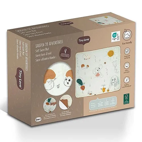 Меко, подплатено бебешко килимче за игра Tiny Love Soft Super Mat от серията Garden of Adventures, размер 125.5х110 см, 9 увлекателни активности за развитие, 0м+