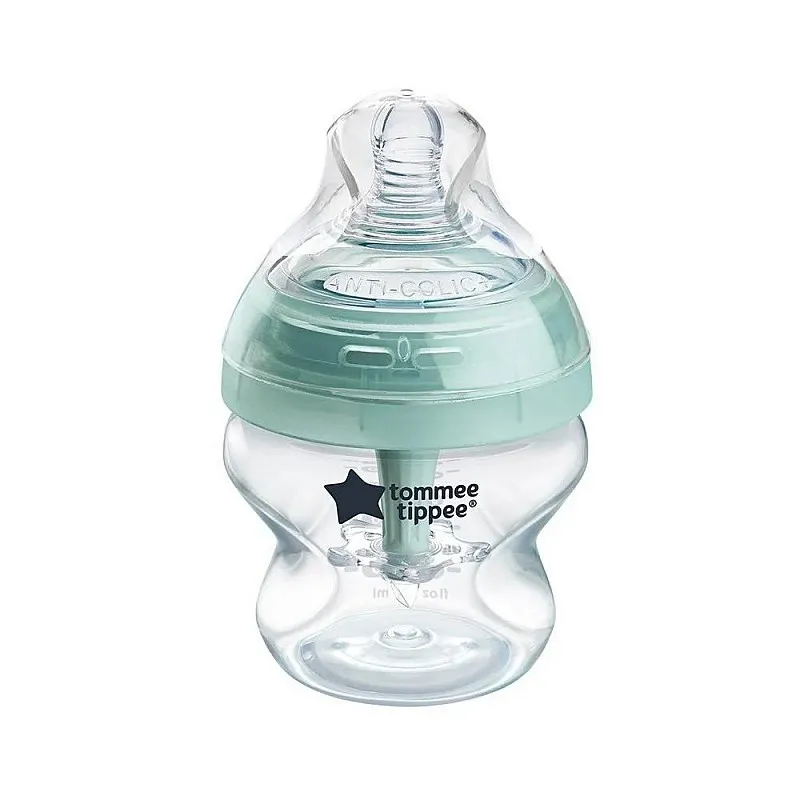 Комплект от 4 броя самостерилизиращи се бебешки шишета за хранене Tommee Tippee Advanced Anti-Colic+, 2 бр. биберони, 2 бр. залъгалки и четка за почистване на шишета